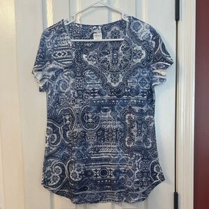 Style & Co. Navy and White Patterned Blouse